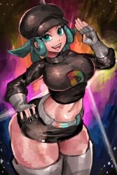 1girls breasts female female_focus female_only large_breasts light-skinned_female light_skin looking_at_viewer midriff nintendo pokemon saiykik skirt solo team_rocket team_rocket_grunt team_rocket_grunt_(female) thick_thighs thighhighs thighs wide_hips