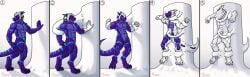 absurd_res anthro black_horn blue_markings changed_(video_game) comic dragon forced furfenrir goo_creature goo_transformation grydir_dacanoor_(griffonki) hair hi_res horn latex light_latex_pillar_(changed) male male_bondage markings muscular mythological_creature mythological_scalie mythology navel_fetish navel_penetration oc oral oral_penetration original_character penetration pumping purple_body scales scalie solo tail tentacle tentacle_in_mouth tentacle_in_navel tentacle_penetration transformation ventral_scales white_goo white_hair white_latex