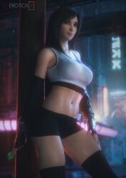 1girls 2025 3d 3d_(artwork) black_hair blender clothed clothing detailed_background female female_focus female_only final_fantasy final_fantasy_vii final_fantasy_vii_remake hi_res highres light-skinned_female light_skin long_hair pose posing shorts showing_off square_enix tank_top thick_thighs thigh_highs thighhighs tifa_lockhart vgerotica watermark