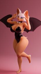 3d_(artwork) 5_fingers absurd_res anthro barefoot bat breasts clothing digital_media_(artwork) eyeshadow feet female fingers fur green_eyes hi_res imrs_21 leotard looking_at_viewer makeup mammal membrane_(anatomy) membranous_wings one_eye_closed pose rouge_the_bat sega simple_background smile solo sonic_(series) sonic_the_hedgehog_(series) tan_body tan_skin warfare_machine warfare_rouge white_body white_fur wings wink