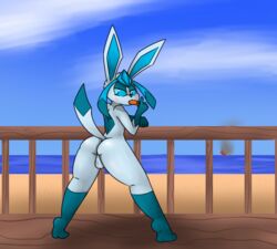 anthro anthrofied ass backsack balls beach blue_eyes blue_fur blue_hair boat cloud dessert eeveelution food fur furry furry_only girly glaceon hair ice_cream iguanasarecool invalid_tag looking_back maanus male male_only markings nintendo outside pokémon_(species) pokemon rail sand sea seaside ship sky solo standing tail vehicle video_games water