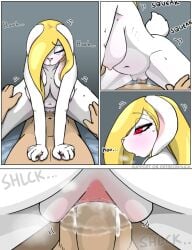 anthro anthro_penetrated blonde_hair bodily_fluids cowgirl_position duo female from_front_position genital_fluids genitals hair human human_on_anthro human_penetrating human_penetrating_anthro ilica incest_(lore) interspecies lagomorph male male/female mammal on_bottom on_top penetration pussy red_eyes sex tosun vaginal_fluids vaginal_penetration vaginal_penetration