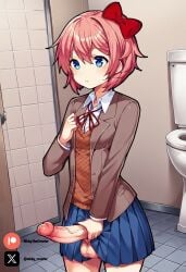 1futa ai_generated blue_eyes breasts cock colored dick doki_doki_literature_club futa_only futanari futanari futanari/female light_skin light_skinned_futanari nickythecreator penis pink_hair sayori_(doki_doki_literature_club) sexy sexy_body sexy_pose testicles veiny_penis