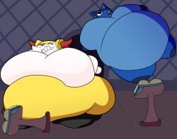 big_breasts braixen breasts cleavage female furry huge_breasts inflation lucario pokemon pokemon_(species) tagme teaset_haliley thick_thighs weight_gain wide_hips