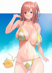 1girls absurd_res alluring animal assisted_exposure azur_lane bare_arms bare_shoulders big_breasts bikini bird blue_sky blush cloud cloudy_sky collarbone commentary_request dead_or_alive dead_or_alive_6 dead_or_alive_xtreme dead_or_alive_xtreme_venus_vacation hair_ornament hand_up high_res hoki1314 honoka honoka_(doa) long_hair looking_at_viewer manjuu_(azur_lane) navel outside parted_lips pink_eyes pink_hair ponytail pulling_own_clothes shiny_skin side_ponytail sky stomach swimsuit thighs untied_bikini_bottom water_drop wet