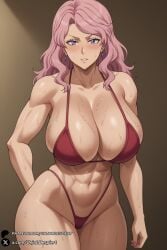 1girls abs ai_generated bangs bare_shoulders bikini black_clover blue_eyes blush breasts cleavage collarbone cowboy_shot earrings highleg highleg_bikini jewelry large_breasts long_hair looking_at_viewer muscular muscular_female navel parted_lips pink_hair red_bikini solo sweat swimsuit thick_thighs thighs unjobdespiert vanessa_enoteca