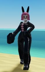 big_ass big_butt blush bunny_costume bunny_girl choker collar corset duct_tape_gag ellie_(suskat74) heart-shaped_pupils latex latex_suit original_character paw_gloves paw_mitts pink_hair roblox roblox_avatar tape_gag white_skin wide_hips