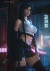 1girls 2025 3d 3d_(artwork) black_hair blender clothed clothing detailed_background female female_focus female_only final_fantasy final_fantasy_vii final_fantasy_vii_remake hi_res highres light-skinned_female light_skin long_hair pose posing showing_off skirt square_enix tank_top thick_thighs thigh_highs thighhighs tifa_lockhart vgerotica watermark