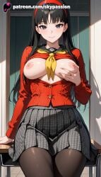 1girls 2025 ai_assisted ai_generated amagi_yukiko anime artist_name bangs bare_breasts bare_chest big_breasts big_breasts big_breasts big_chest black_hair black_legwear blush braless breast breasts breasts breasts breasts_outside bust busty cardigan chest classroom desk erect_nipples explicit exposed_breasts exposed_nipples eyebrows_visible_through_hair female grabbing_own_breast hairband hand_on_own_chest hard_nipples hi_res high_quality high_resolution highres indoors large_breasts long_hair looking_at_viewer naked_breasts natural_breasts nipple nipples nipples_outside no_bra pantyhose patreon patreon_username perky_breasts persona persona_4 pleated_skirt red_hairband sailor_collar school_uniform self_fondle serafuku sitting skirt skypassion smile solo stable_diffusion uncensored_breasts uncensored_nipples watermark yellow_neckerchief