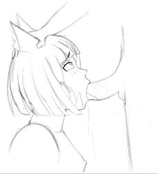 1boy 1girls animal_ears deepthroat_mark devais fellatio female fringe hand_on_head looking_at_another looking_up medium_hair monochrome nia_(xenoblade) nintendo nipples oral penis rough_sketch saliva saliva_trail sex straight sucking throat_fuck tongue_out xenoblade_(series) xenoblade_chronicles_2