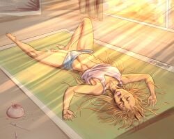 1futa blonde_hair casual chainsaw_man closed_eyes futa_only futanari horns on_back penis penis_out power_(chainsaw_man) shorts sleeping solo solo_futa wardrobe_malfunction zerbebuth