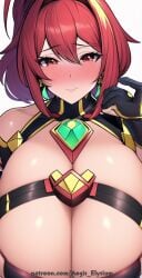 1girls aegis_elysium ai_generated blush breasts cleavage dress female female_focus gem giant gloves hair_ornament headpiece highres huge_breasts jewelry large_breasts looking_at_viewer medium_hair nintendo patreon patreon_username pyra pyra_(xenoblade) red_eyes red_hair solo solo_focus standing swept_bangs tiara watermark xenoblade_(series) xenoblade_chronicles_(series) xenoblade_chronicles_2