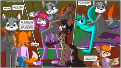 2015 anal anal_sex anthro anus ass ball_gag balls bodily_fluids bondage bondage bound canid canine canis chuck_(netreek) civet comic cum cum_in_ass cum_inside dialogue dominant dominant_male duffy_(duffy) edna_(school_days) female fox gag genital_fluids genitals group group_sex jhussethy_(character) krezz_karavan licking male male/male mammal moonstar_wolf mouse murid murine orgy penetration penis rodent school_days self_lick sex speech_bubble submissive submissive_male tagme text threesome tongue viverrid wolf