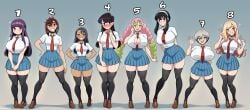 6+girls 8girls ayase_momo big_breasts blonde_hair blush breasts choker cleavage crossover dandadan demon_slayer female fern_(sousou_no_frieren) gyaru hayase_nagatoro huge_breasts kanroji_mitsuri kimetsu_no_yaiba kitagawa_marin kogal kogeikun komi-san_wa_komyushou_desu komi_shouko looking_at_viewer multiple_females multiple_girls numbers numbers_above_head please_don't_bully_me,_nagatoro school_uniform sexy shortstack small_breasts sono_bisque_doll_wa_koi_wo_suru sousou_no_frieren spy_x_family take_your_pick tall_female thick_thighs uzaki-chan_wa_asobitai! uzaki_hana wardrobe_malfunction yor_briar