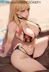 1boy 1boy1girl 1girls 2d ai_generated ass beach big_ass big_breasts big_butt bikini blonde_hair breasts breasts_bigger_than_head clothed_female_nude_male dark-skinned_male female huge_ass huge_breasts kitagawa_marin penetration sex sono_bisque_doll_wa_koi_wo_suru spread_legs straddling thick thick_ass thick_thighs thighs upright_straddle vagina vaginal_penetration vaginal_sex