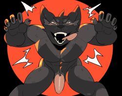 000atanerriaper000 anthro aroused balls blush blush_lines ears_up genitals heart_eyes heart_symbol jumping looking_at_viewer male max_damage_(furry) muscular muscular_anthro muscular_male nude open_mouth penis raised_arms solo teeth teeth_showing tongue tongue_out