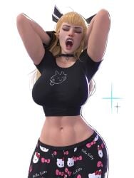 1girls 3d abs big_breasts blonde_hair breasts casual_clothes choker female female_only magik_(illyana_rasputin) magik_(marvel_rivals) marvel marvel_rivals nipple_bulge pajama_pants pajamas popogori revealing_clothes shirt solo standing tight_clothing toned toned_female wide_hips x-men yawn