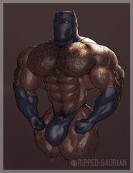 1boy abs bara biceps big_muscles black_panther_(marvel) black_panther_(series) bulge chest_hair dark-skinned_male dark_skin flaccid gloves human male male_only marvel mask muscular muscular_male pectorals ripped-saurian solo solo_male superhero t'challa