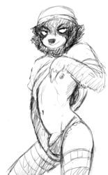 2017 :> anthro athletic bedroom_eyes black_and_white black_nose bulge claws clothed clothing clothing_lift fur hair half-closed_eyes hand_in_panties hand_in_underwear hand_on_chest hat hi_res hladilnik legwear line_art looking_at_viewer male male_only mammal monochrome nipples nobby_(character) panties partially_clothed portrait seductive shirt shirt_lift simple_background sloth smile solo stockings striped_legwear striped_panties stripes thigh_highs three-quarter_portrait underwear underwear_aside white_background