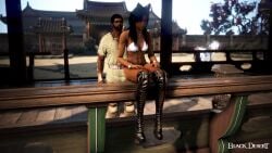 3d arab_female arabian_female bdo beurette bikini black_boots black_desert black_desert_online black_hair boots commentary_request dark-skinned_female exposed game_screenshot irl_character leather_boots white_bikini yourbdoslave