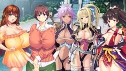 5girls argument bare_shoulders black_hair blonde_hair brown_hair cleavage clothed_female discussion edit edited_image female female_knight female_only fukunaga_koharu game_cg gigantic_breasts gladys_von_walkenheim huge_breasts hyper_breasts isis_petrovna_ellenskaia kashima_hikari kyonyuu_fantasy kyonyuu_fantasy_gaiden kyonyuu_fantasy_gaiden_2 kyonyuu_reijou_mc_gakuen large_breasts long_hair lune maou_ga_gendai_sekai_ni_tensei_shitara_oppai_o_medenakute_wa_naranaku_natta_ken married_woman massive_breasts mature_female moonstone_cherry nipples_visible_through_clothing pool purple_hair queen schoolgirl sex_open_world_e_youkoso! short_hair sword weapon yawato_iroha