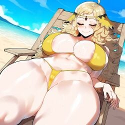 ai_generated artist_request blonde_hair blush breasts female fire_emblem fire_emblem:_three_houses grey_eyes huge_breasts juuicyai massive_ass massive_breasts ophelia_(fire_emblem) sweat thiccwithaq_(ai_style)