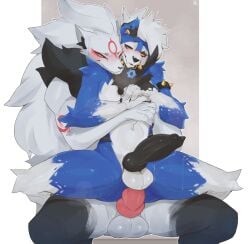 absurd_res anal anal_sex animal_genitalia animal_penis anthro biped black_body black_fur black_penis blue_body blue_fur canid canine canine_genitalia canine_penis duo erection fingers fur generation_5_pokemon generation_7_pokemon genitals hi_res hybrid knot lycanroc male male/male male_penetrated male_penetrating male_penetrating_male mammal multicolored_body multicolored_fur nintendo penetration penile penile_penetration penis pokemon pokemon_(species) raine_(rainethegoof) sex sheath shiny_pokemon simple_background vilf white_body white_fur zoroark