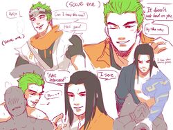 3boys black_hair blizzard_entertainment blush brothers cum drooling family francishsie genji green_hair hanzo male male_only multiple_boys overwatch saliva siblings smile sweat tattoo teeth threesome undressing wink yaoi young_genji young_hanzo