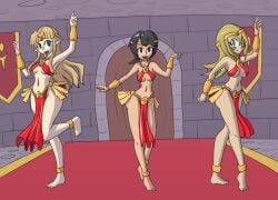 3girls a_link_between_worlds bangs barefoot bikini black_hair blonde_hair blush bocas_top dancing dark_magician_girl elf elf_ears femsub game_freak harem_girl harem_outfit jewelry looking_at_viewer multiple_girls multiple_subs mythkaz navel nintendo open_mouth open_smile pelvic_curtain pokemon pokemon_oras princess princess_zelda slave_bikini smile the_legend_of_zelda yu-gi-oh! zelda_(a_link_between_worlds) zinnia_(pokemon)