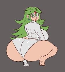 1girls ass big_ass bottom_heavy bubble_butt crouching dat_ass ear_piercing earrings fat_ass female female_only green_eyes green_hair huge_ass kid_icarus large_ass lemonadepikachu long_sleeves palutena panties piercing shirt solo squatting thick_ass thick_thighs wide_hips