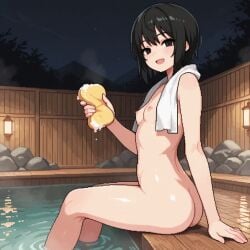 ass bathhouse bathing breasts completely_nude female female female_only happy nipples nude nude_female original_character petite petite_body petite_female pixel_art small_breasts smile solo solo_female sponge