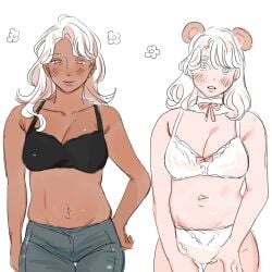 2girls big_breasts cookie_run cookie_run_kingdom cream_puff_cookie female_only latte_cookie_(cookie_run) milfcookiesimp white_hair