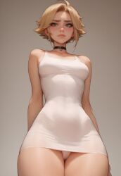 ai_generated blonde_hair choker green_eyes minidress revealing_clothes short_hair skimpy_clothes skintight_clothing small_breasts veve