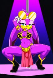 1girls ai_generated anthro avian blue_eyes crossover crossover_cosplay cum_drip cum_on_floor female half-closed_eyes looking_at_viewer mobian_(species) pole_dancing sega sexy_pose sonic_(series) star_wars stripper_pole sunglasses_on_head wave_the_swallow