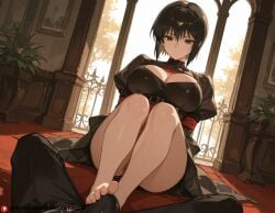 ai_generated beautfiul_background black_eye black_hair bondage botanical_garden empty_room footjob huge_breasts pov sera_masumi short_hair stunning_backgroud tears