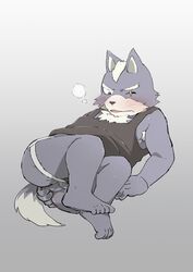 5_fingers anthro ass blush canine clothed clothing jockstrap kemono male male_only mammal nintendo shinki_k solo star_fox underwear video_games wolf wolf_o'donnell