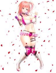 1girls absurd_res alluring bare_shoulders big_breasts boots bow choker collarbone commentary_request cross-laced_footwear dead_or_alive dead_or_alive_6 dead_or_alive_xtreme_venus_vacation frills full_body gloves high_res honoka honoka_(doa) knee_boots lace-up_boots lips long_hair michie_sticker navel open_mouth petals pink_hair ponytail red_eyes shiny_skin short_shorts shorts side_ponytail simple_background single_glove smile standing stockings stomach tecmo thigh_strap thighs white_background wrestling_outfit