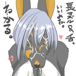 blue_eyes blue_hair cum furry kazuhiro rabbit short_hair tongue