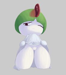 big_thighs clothing clothing_lift dress dress_lift female humanoid kneeling nintendo one_eye_closed pokemon pussy ralts trapmagius video_games