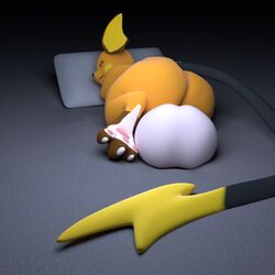 3d ass balls bed big_balls big_butt deretto huge_balls hyper hyper_balls male mammal mouse nintendo paws pillow pokemon pokemon_(species) raichu rodent solo video_games