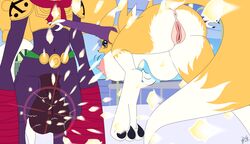 2017 animal_genitalia animal_penis anus balls big_balls big_breasts bouncing_breasts breasts canine digimon equine equine_penis female fibs fox fully_sheathed horse horsecock huge_balls huge_breasts indramon male mammal nude penis pussy renamon sheath vector