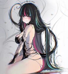 1girls ass big_breasts black_dress black_hair blue_eyes blue_hair breasts claws cleavage cowboy_shot dress emma_llama female floating floating_object highres hips indie_virtual_youtuber large_breasts liquid_clothes liquid_from_eyes liquid_tail long_hair multicolored_eyes multicolored_hair pink_eyes pink_hair revealing_clothes s7nsles sitting solo streaked_hair thighs tiara two-tone_eyes virtual_youtuber vtuber