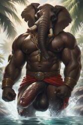 1boy ai_generated balls ballsack belt big_balls big_penis elephant elephantid furry furry_only furrypornaddiction grey_body grey_skin huge_balls huge_cock jewelry male male_only muscular_male musucular necklace nipples partially_clothed partially_submerged penis proboscidean proboscis_(anatomy) solo solo_anthro solo_male trunk_(anatomy) tusks
