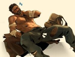 beard chris_sdd daddy dilf grey_hair hairy joel_miller male male_only older_male pants solo tenting the_last_of_us