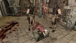 3d animated beheaded bunny_girl dark-skinned_female death decapitation execution female_death heart_pasties huge_ass huge_breasts skyrim snuff tagme video