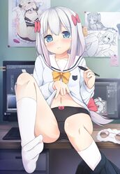 animal_ears anus bra breasts eromanga_sensei feet izumi_sagiri nekomimi nipples open_shirt pantsu panty_pull pussy seifuku shirt_lift sketch tagme tail thighhighs uncensored