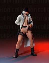 1boy 3d abs belt blonde_hair boots cap daemoncollection erection final_fantasy final_fantasy_xiii hand_behind_back looking_at_viewer male male_only muscle naughty_face necklace open_coat penis presenting_penis smirk snow_villiers solo source_filmmaker testicles thigh_strap undressing white_hair