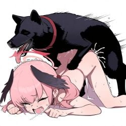 bestiality blue_archive canine completely_nude dog doggy doggy_position doggy_style doggy_style_position doggystyle doggystyle_position hentamonn koharu_(blue_archive) no_bra no_panties nude nude_female pink_hair pink_hair_female thick_thighs thighs
