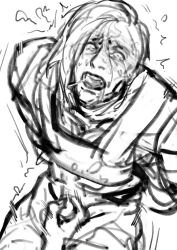 2021 arasaka arms_behind_back asian asian_male black_and_white blush blush_lines cd_projekt_red clothed clothing cyberpunk_2077 dick drool drooling erect_penis erection hair heavy_breathing kneeling macophyllayu male masturbating masturbating_other masturbation mature mature_male oda_sandayu open_mouth pants pants_down pants_pulled_down penis restrained solo solo_male sweat sweatdrop sweating tear tearing_up tears teeth teeth_showing
