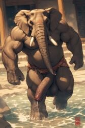 1boy ai_generated balls ballsack belt big_balls big_penis elephant elephantid furry furry_only furrypornaddiction grey_body grey_skin huge_balls huge_cock jewelry male male_only muscular_male musucular necklace nipples partially_clothed partially_submerged penis proboscidean proboscis_(anatomy) solo solo_anthro solo_male trunk_(anatomy) tusks